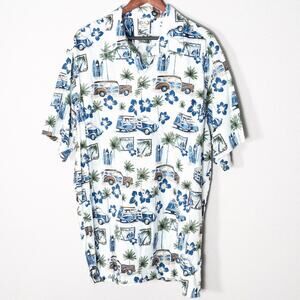 Go Barefoot Hawaiian Shirt Men's Retro Aloha Print Blue XL Tall Coastal